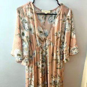 Lovestitch Refreshing Love Blush Pink Floral Print Maxi Dress (sz lg)